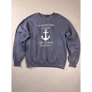 Ocean & 7th Outdoorsy Drink On Boats Anchor Graphic Sweatshirt Navy Blue Medium